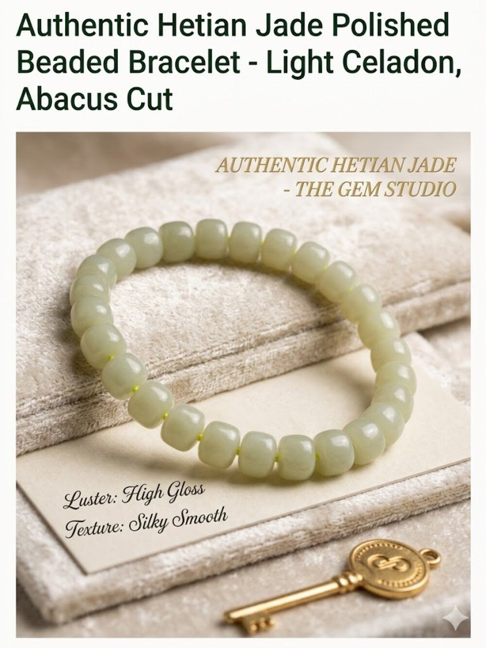 Authentic Hetian Jade Polished Beaded Bracelet - Light Celadon Abacus Cut